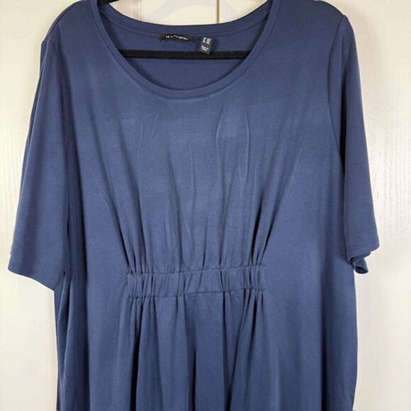 H by Halston Ruched Waist Dress Navy Blue Lightweight Flowy Flattering Size 2X - Picture 3 of 9